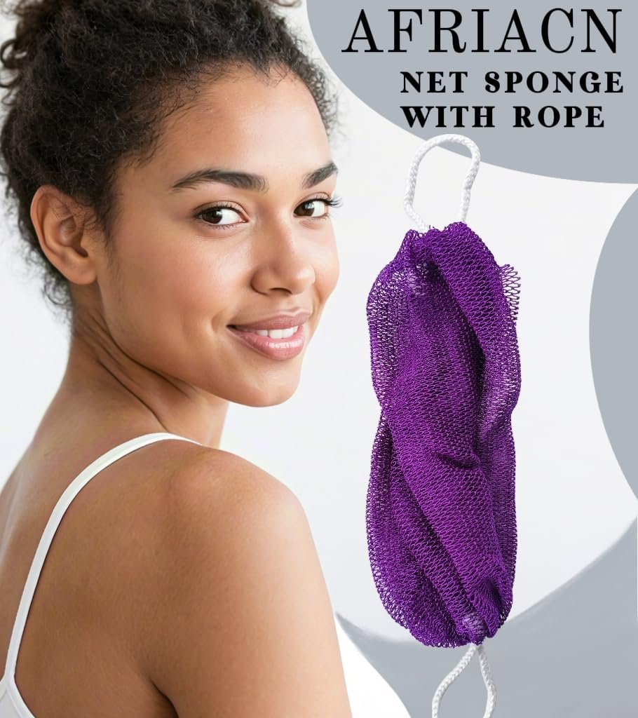 SPMKTBOZAI African Net Sponge Authentic – 2 Pack Exfoliating Back Scrubber for Shower (Purple & Rose Red) - görsel 9