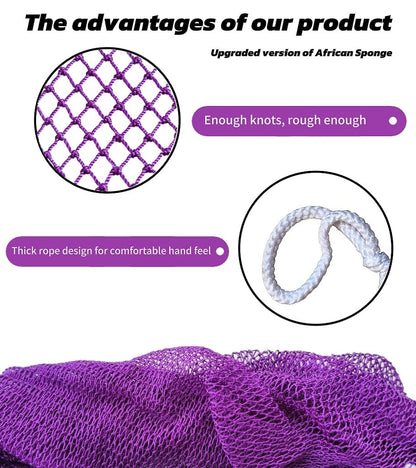 SPMKTBOZAI African Net Sponge Authentic – 2 Pack Exfoliating Back Scrubber for Shower (Purple & Rose Red)