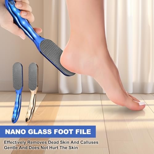 2-Pack Nano Glass Foot Files – Professional Hard Skin Remover with Ergonomic Handle (Gold + Blue) Avelisse