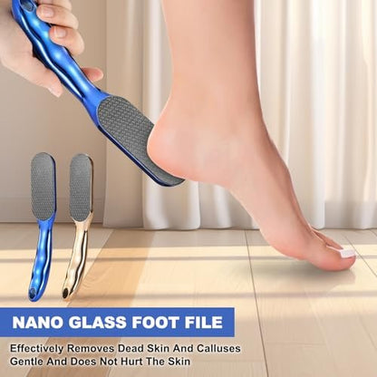 2-Pack Nano Glass Foot Files – Professional Hard Skin Remover with Ergonomic Handle (Gold + Blue) Avelisse