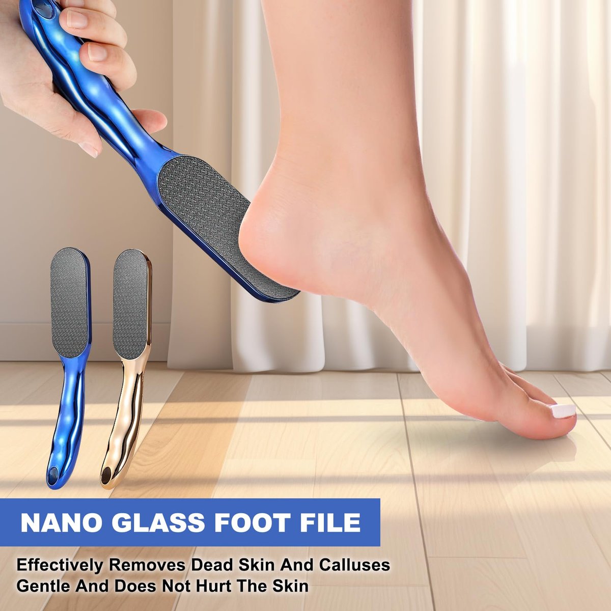 2-Pack Nano Glass Foot Files – Professional Hard Skin Remover with Ergonomic Handle (Gold + Blue) Avelisse