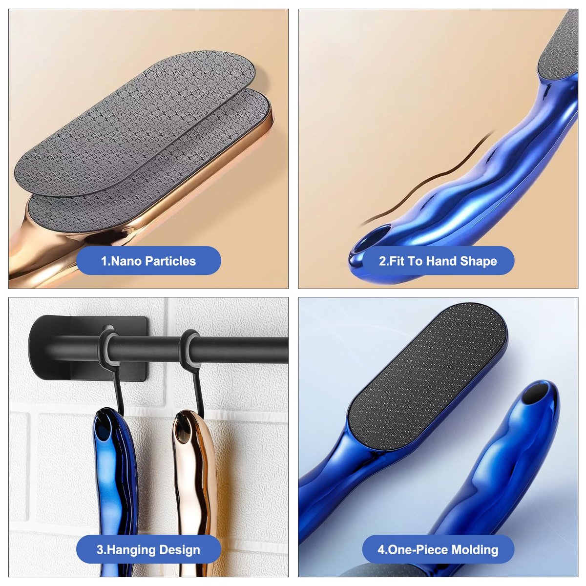 2-Pack Nano Glass Foot Files – Professional Hard Skin Remover with Ergonomic Handle (Gold + Blue) Avelisse