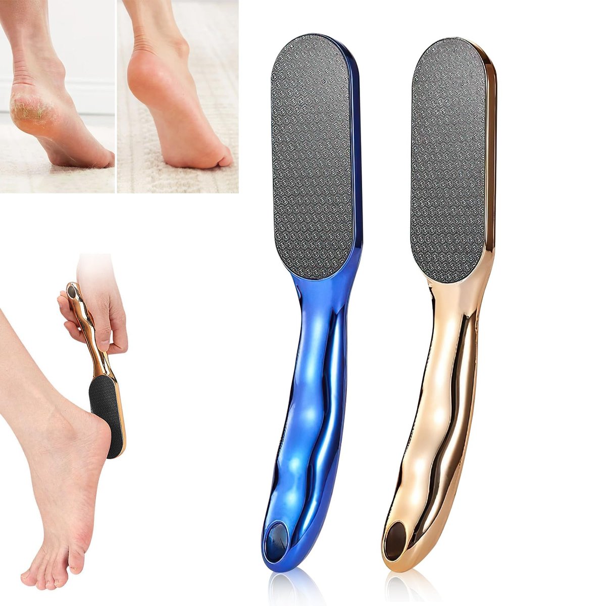 2-Pack Nano Glass Foot Files – Professional Hard Skin Remover with Ergonomic Handle (Gold + Blue) Avelisse