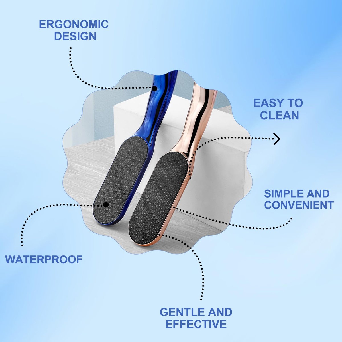 2-Pack Nano Glass Foot Files – Professional Hard Skin Remover with Ergonomic Handle (Gold + Blue) Avelisse