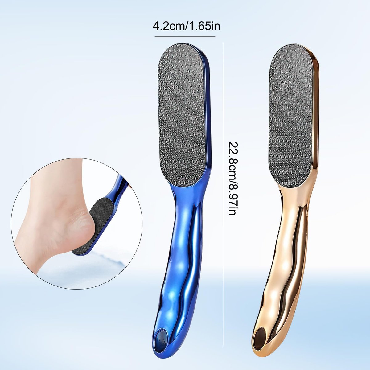 2-Pack Nano Glass Foot Files – Professional Hard Skin Remover with Ergonomic Handle (Gold + Blue) Avelisse