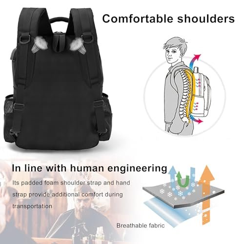 OUUTMEE Barber Supplies Bag - Portable Backpack for Clippers & Tools, Travel Hairstylist Organizer with USB Port, Black Avelisse