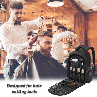 OUUTMEE Barber Supplies Bag - Portable Backpack for Clippers & Tools, Travel Hairstylist Organizer with USB Port, Black Avelisse