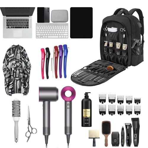 OUUTMEE Barber Supplies Bag - Portable Backpack for Clippers & Tools, Travel Hairstylist Organizer with USB Port, Black Avelisse