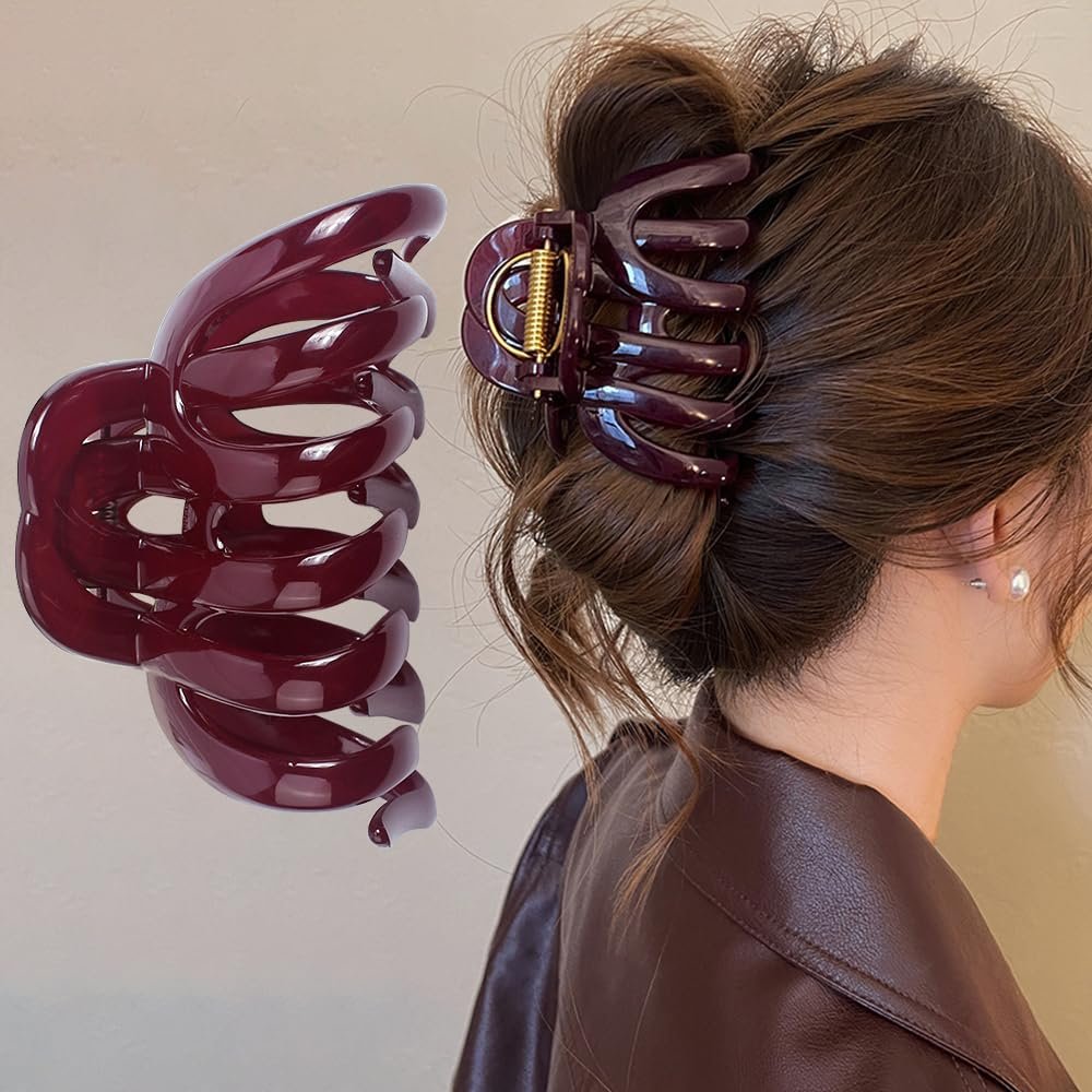 Retro Red Large Hair Clips for Thick Hair – Vintage Non-Slip Hair Claw Clips for Women & Girls (3.54 Inch) - görsel 1