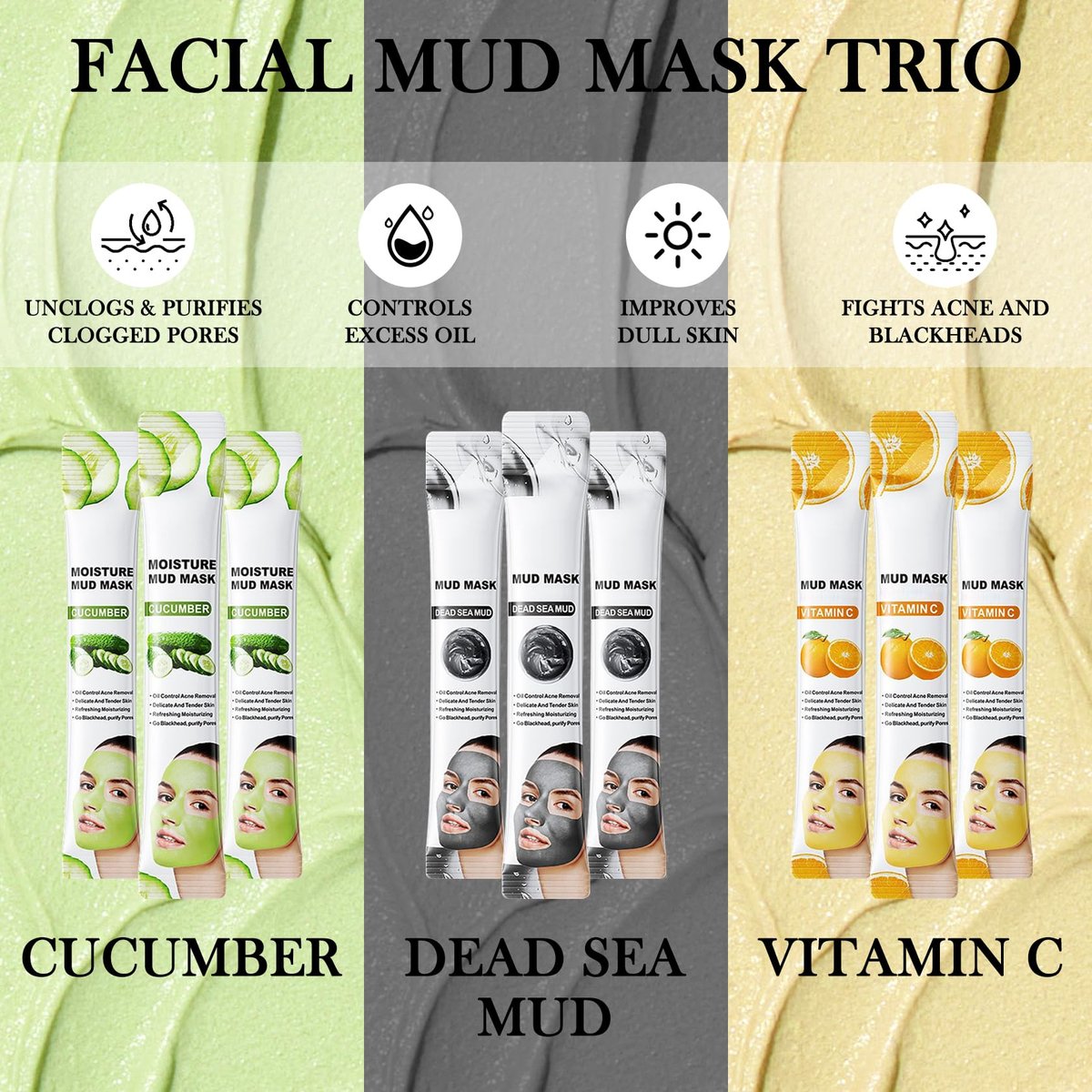 WENJLYJ 30-Piece Clay Mask Set for Face – Vitamin C, Dead Sea Mud & Cucumber Mud Masks – Deep Cleansing Blackhead Remover Facial Skin Care Set – Moisturizing Face Masks for Women, Gift Set - görsel 3