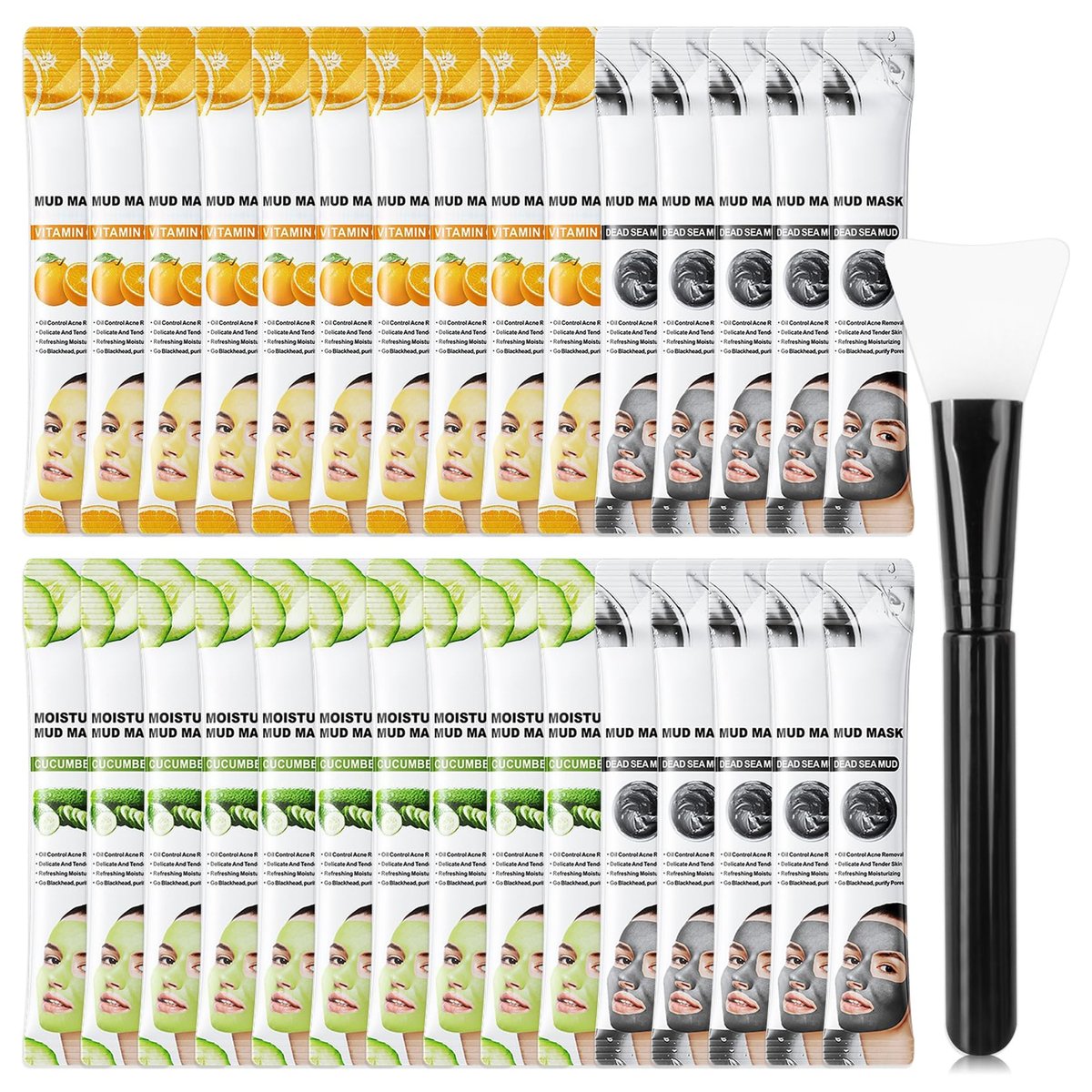 WENJLYJ 30-Piece Clay Mask Set for Face – Vitamin C, Dead Sea Mud & Cucumber Mud Masks – Deep Cleansing Blackhead Remover Facial Skin Care Set – Moisturizing Face Masks for Women, Gift Set - görsel 1