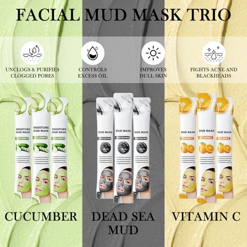 WENJLYJ 30-Piece Clay Mask Set for Face – Vitamin C, Dead Sea Mud & Cucumber Mud Masks – Deep Cleansing Blackhead Remover Facial Skin Care Set – Moisturizing Face Masks for Women, Gift Set - görsel 4