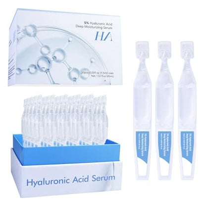 5% Hyaluronic Acid Serum Ultra Moisturizing & Elastic Skin - Wake Nature Perfection Hyaluronic Acid - Anti-Aging Serum for Face Single-Use Vials Skincare - Repair Sensitive Skin (1.5 ml)*30 Avelisse