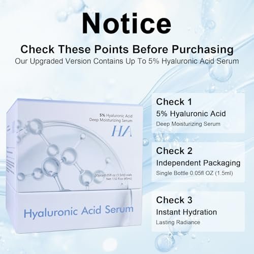 5% Hyaluronic Acid Serum Ultra Moisturizing & Elastic Skin - Wake Nature Perfection Hyaluronic Acid - Anti-Aging Serum for Face Single-Use Vials Skincare - Repair Sensitive Skin (1.5 ml)*30 Avelisse