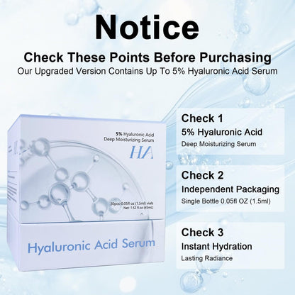 5% Hyaluronic Acid Serum Ultra Moisturizing & Elastic Skin - Wake Nature Perfection Hyaluronic Acid - Anti-Aging Serum for Face Single-Use Vials Skincare - Repair Sensitive Skin (1.5 ml)*30 Avelisse