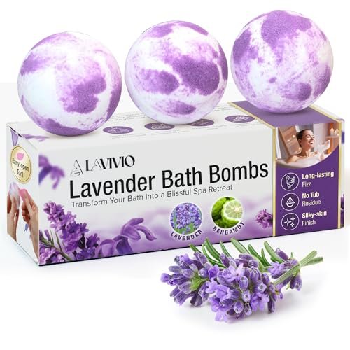 Lavivio Lavender Bath Bombs for Women – Mega Foaming with Shea Butter & Essential Oils – Relaxing, Moisturizing Gift Set (3 x 100g) Avelisse