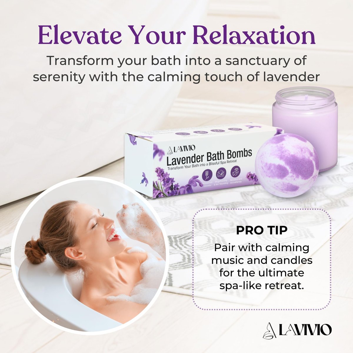 Lavivio Lavender Bath Bombs for Women – Mega Foaming with Shea Butter & Essential Oils – Relaxing, Moisturizing Gift Set (3 x 100g) Avelisse