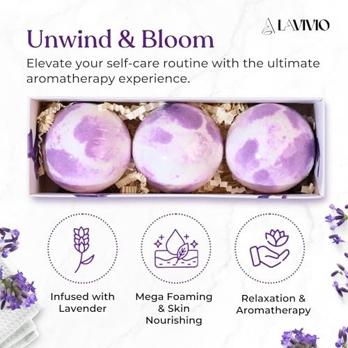 Lavivio Lavender Bath Bombs for Women – Mega Foaming with Shea Butter & Essential Oils – Relaxing, Moisturizing Gift Set (3 x 100g) Avelisse