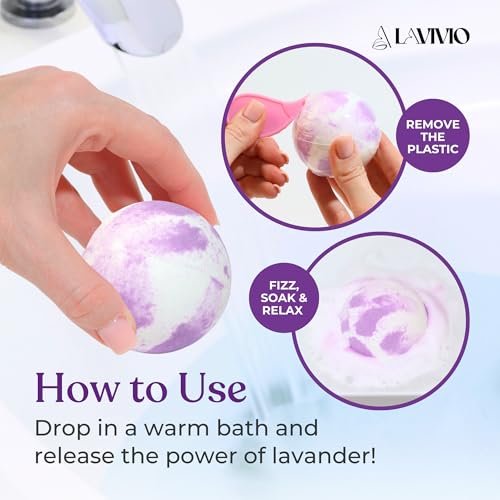 Lavivio Lavender Bath Bombs for Women – Mega Foaming with Shea Butter & Essential Oils – Relaxing, Moisturizing Gift Set (3 x 100g) Avelisse