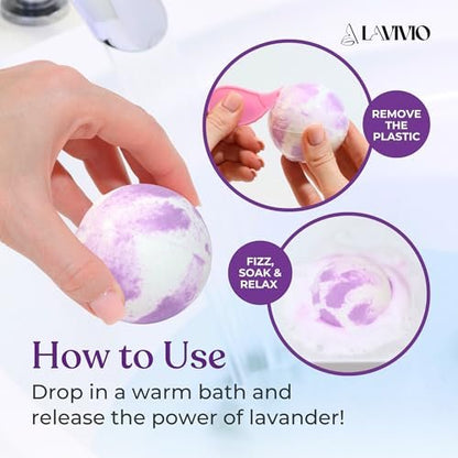 Lavivio Lavender Bath Bombs for Women – Mega Foaming with Shea Butter & Essential Oils – Relaxing, Moisturizing Gift Set (3 x 100g) Avelisse