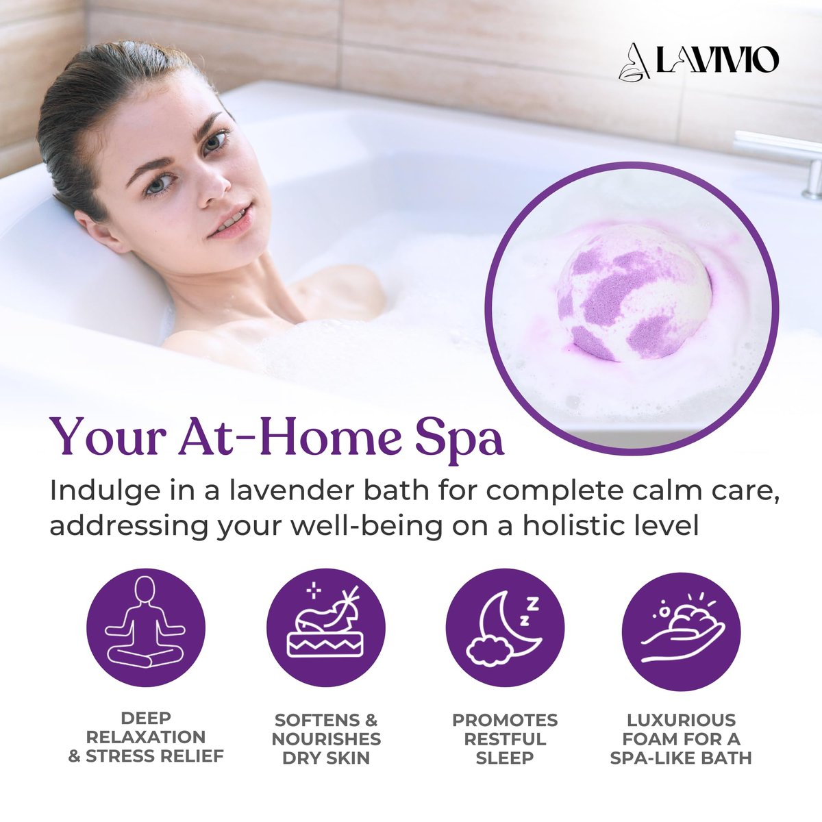 Lavivio Lavender Bath Bombs for Women – Mega Foaming with Shea Butter & Essential Oils – Relaxing, Moisturizing Gift Set (3 x 100g) Avelisse