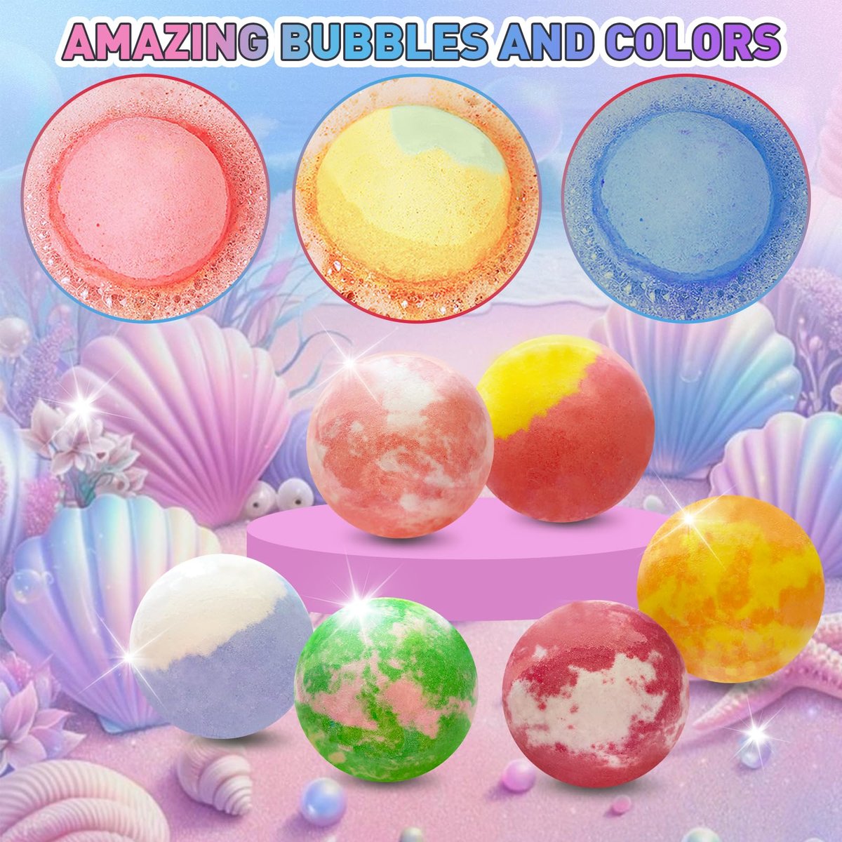 Santrela 12-Pack Bath Bombs for Kids with Surprise Inside – Mermaid Toys Gift Set, Shea & Cocoa Butter Moisturizing Bath Balls, Colorful Spa Fun for Girls, Birthday Easter Gift Avelisse