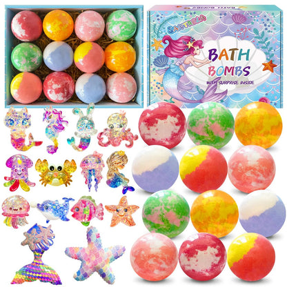 Santrela 12-Pack Bath Bombs for Kids with Surprise Inside – Mermaid Toys Gift Set, Shea & Cocoa Butter Moisturizing Bath Balls, Colorful Spa Fun for Girls, Birthday Easter Gift Avelisse