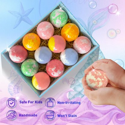 Santrela 12-Pack Bath Bombs for Kids with Surprise Inside – Mermaid Toys Gift Set, Shea & Cocoa Butter Moisturizing Bath Balls, Colorful Spa Fun for Girls, Birthday Easter Gift Avelisse
