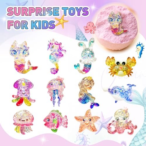 Santrela 12-Pack Bath Bombs for Kids with Surprise Inside – Mermaid Toys Gift Set, Shea & Cocoa Butter Moisturizing Bath Balls, Colorful Spa Fun for Girls, Birthday Easter Gift Avelisse