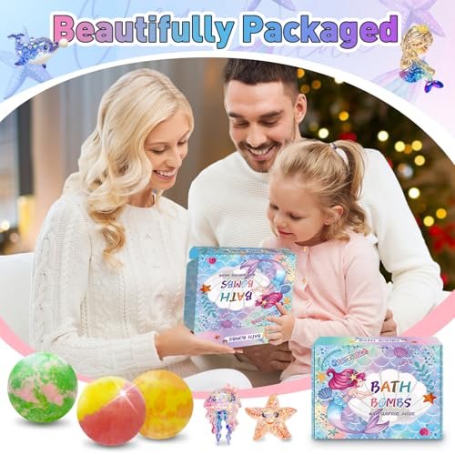 Santrela 12-Pack Bath Bombs for Kids with Surprise Inside – Mermaid Toys Gift Set, Shea & Cocoa Butter Moisturizing Bath Balls, Colorful Spa Fun for Girls, Birthday Easter Gift Avelisse