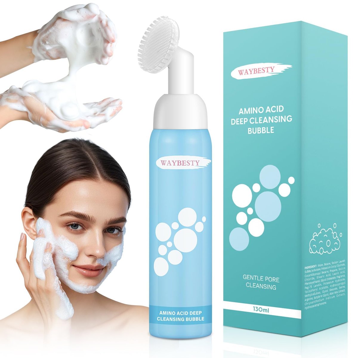 Waybesty Turmeric Foaming Facial Cleanser with Brush – Oil Control & Gentle Pore Cleanser for All Skin Types, 130ml - görsel 1