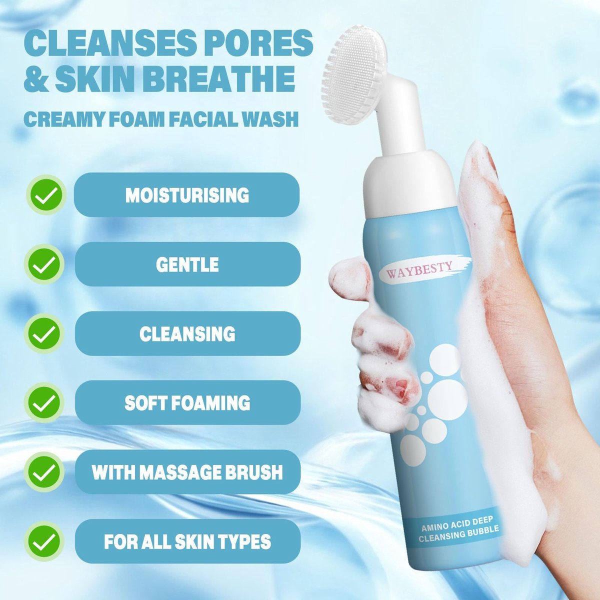 Waybesty Turmeric Foaming Facial Cleanser with Brush – Oil Control & Gentle Pore Cleanser for All Skin Types, 130ml - görsel 3
