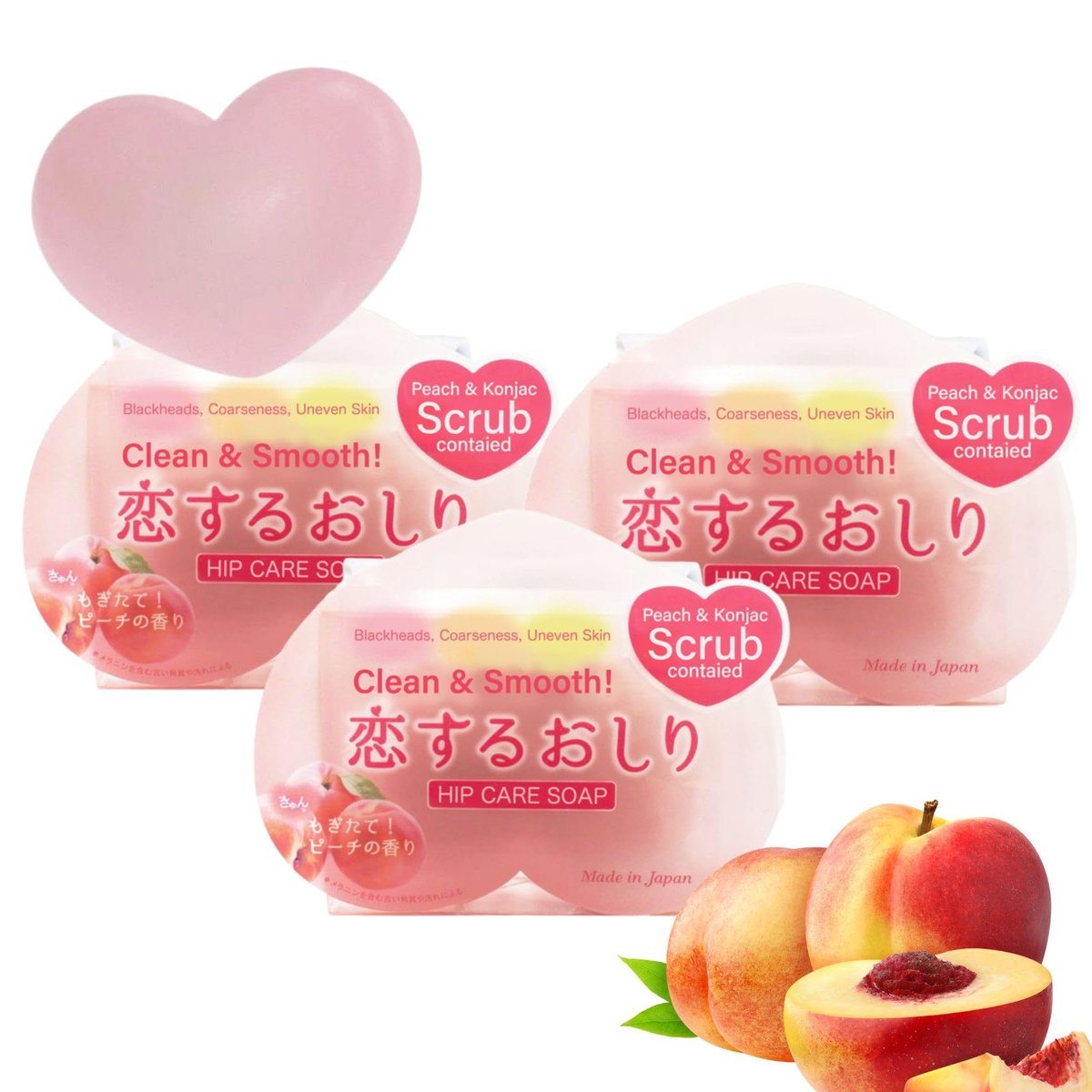 PELICAN SOAP Exfoliating Soap Bar for Sensitive Skin - Hydrating Scrub with Aloe & Jojoba - Japanese Skincare - 2.8 oz (3 Bars) Peach Avelisse