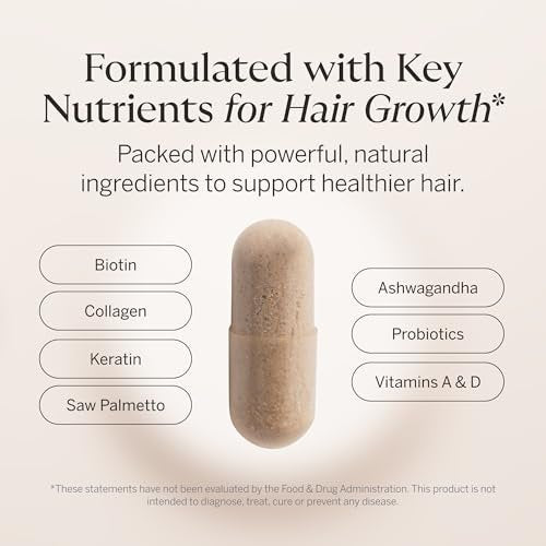 Happy Head Hair Supplement Capsules for Men & Women – Biotin, Collagen, Keratin, Ashwagandha, Vitamins D & A, Saw Palmetto – 60 Capsules (1 Month Supply) Avelisse