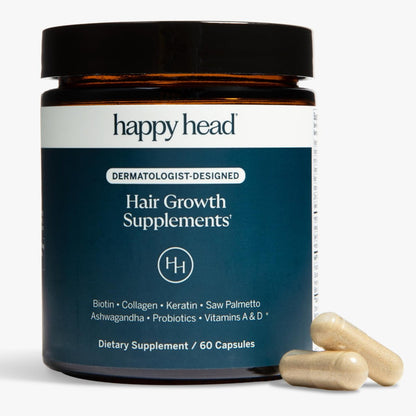 Happy Head Hair Supplement Capsules for Men & Women – Biotin, Collagen, Keratin, Ashwagandha, Vitamins D & A, Saw Palmetto – 60 Capsules (1 Month Supply) Avelisse