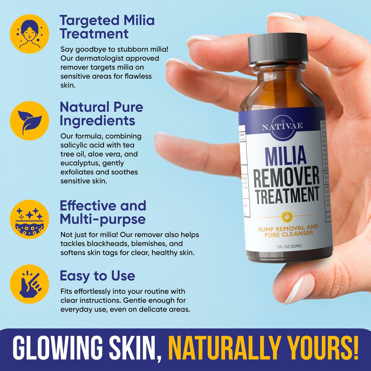 Milia Remover Treatment for Eyes & Face - Milia Spot Treatment with Salicylic Acid & Tea Tree Oil - Milia Acne Serum by Nativae Avelisse