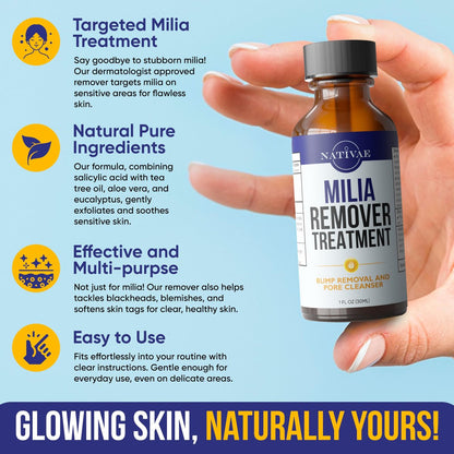 Milia Remover Treatment for Eyes & Face - Milia Spot Treatment with Salicylic Acid & Tea Tree Oil - Milia Acne Serum by Nativae Avelisse