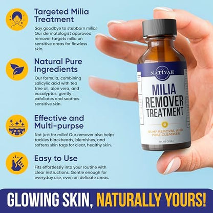 Milia Remover Treatment for Eyes & Face - Milia Spot Treatment with Salicylic Acid & Tea Tree Oil - Milia Acne Serum by Nativae Avelisse