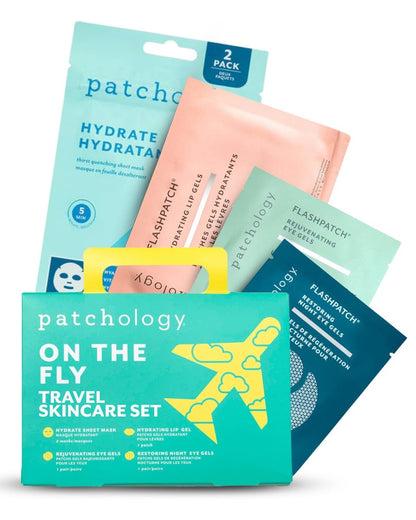 Patchology On The Fly Travel Facial Kit – Hydrating Skincare Essentials for Face, Eyes, and Lips
