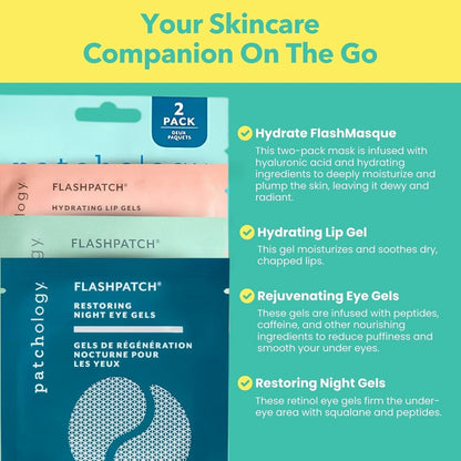 Patchology On The Fly Travel Facial Kit – Hydrating Skincare Essentials for Face, Eyes, and Lips