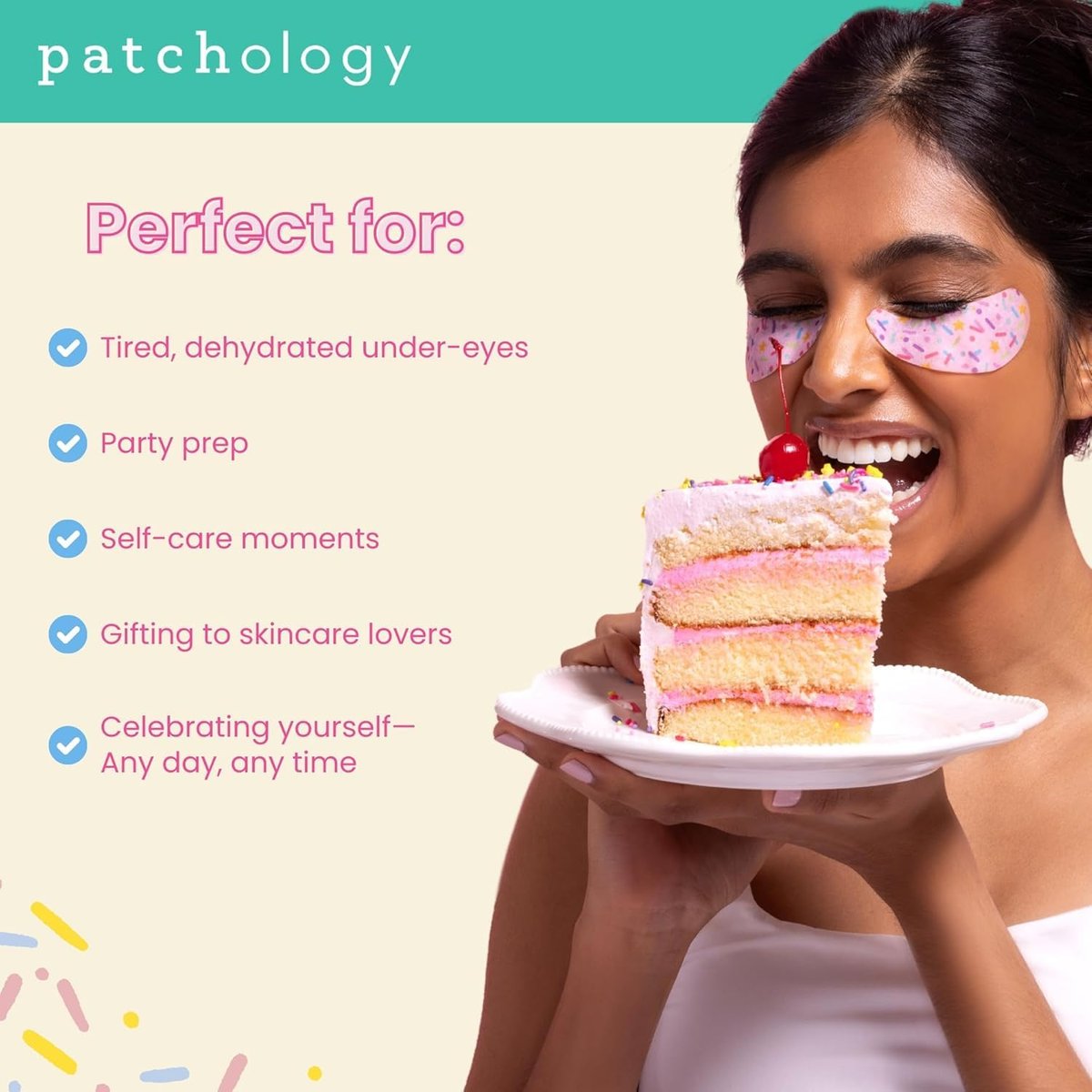 Patchology Eye Want Cake Hydrating & Smoothing Eye Patches – Under Eye Masks for Puffy Eyes, Dark Circles, and Fine Lines – Birthday Cake Inspired Self-Care Essentials, 5-Pack - görsel 8