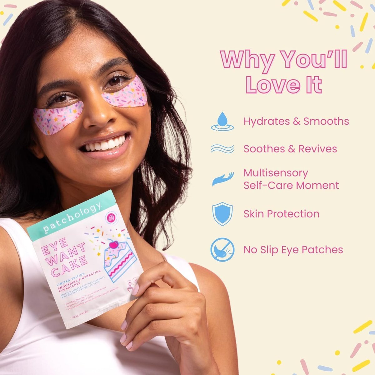 Patchology Eye Want Cake Hydrating & Smoothing Eye Patches – Under Eye Masks for Puffy Eyes, Dark Circles, and Fine Lines – Birthday Cake Inspired Self-Care Essentials, 5-Pack - görsel 10