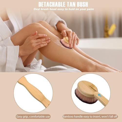 EVYTTA 3 Pcs Self Tanner Brush Set - Kabuki Body Brushes for Self Tanning, Back Applicator, Face Blending Brush - Synthetic Brown Avelisse