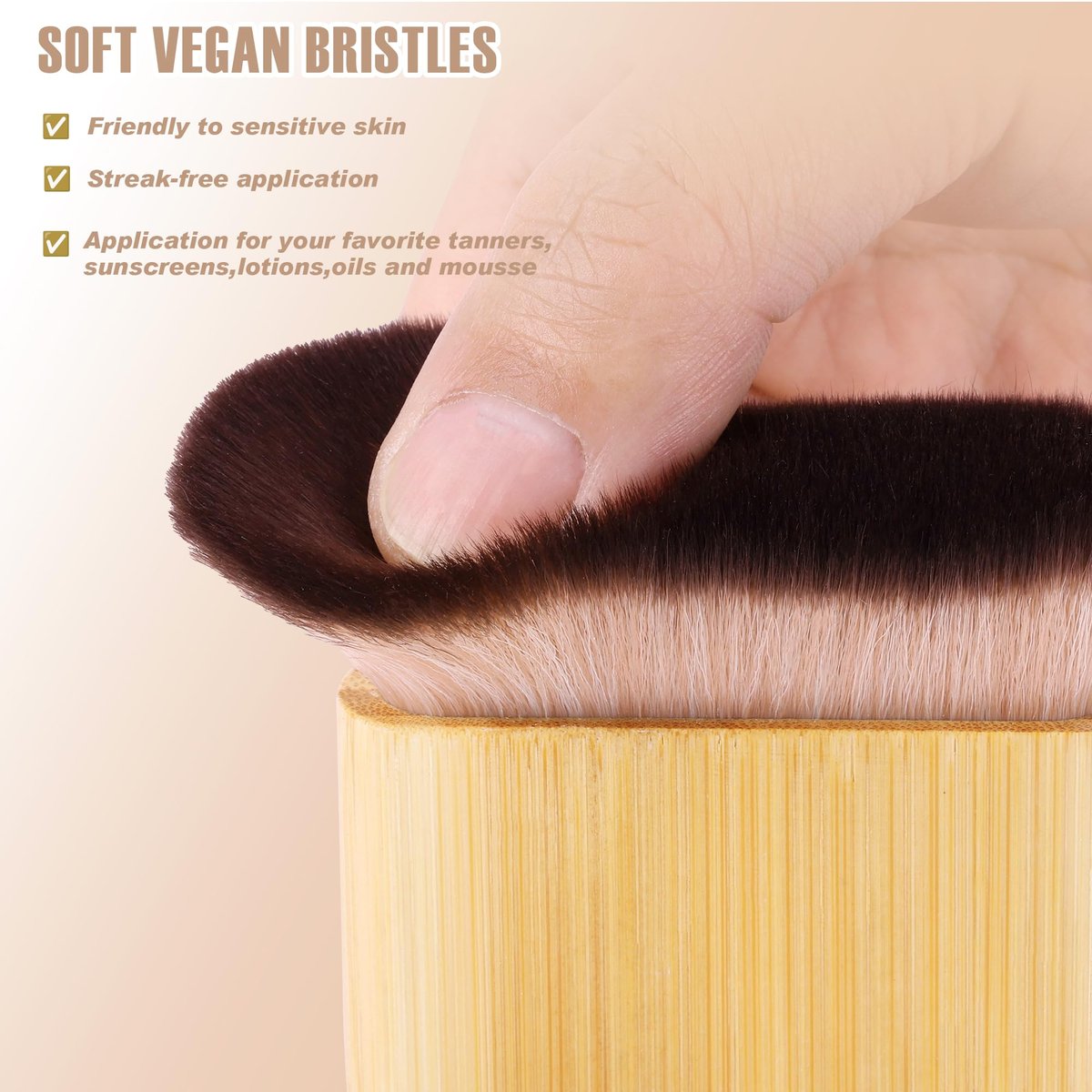 EVYTTA 3 Pcs Self Tanner Brush Set - Kabuki Body Brushes for Self Tanning, Back Applicator, Face Blending Brush - Synthetic Brown Avelisse