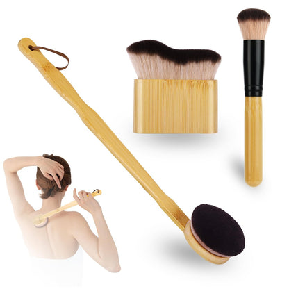 EVYTTA 3 Pcs Self Tanner Brush Set - Kabuki Body Brushes for Self Tanning, Back Applicator, Face Blending Brush - Synthetic Brown Avelisse