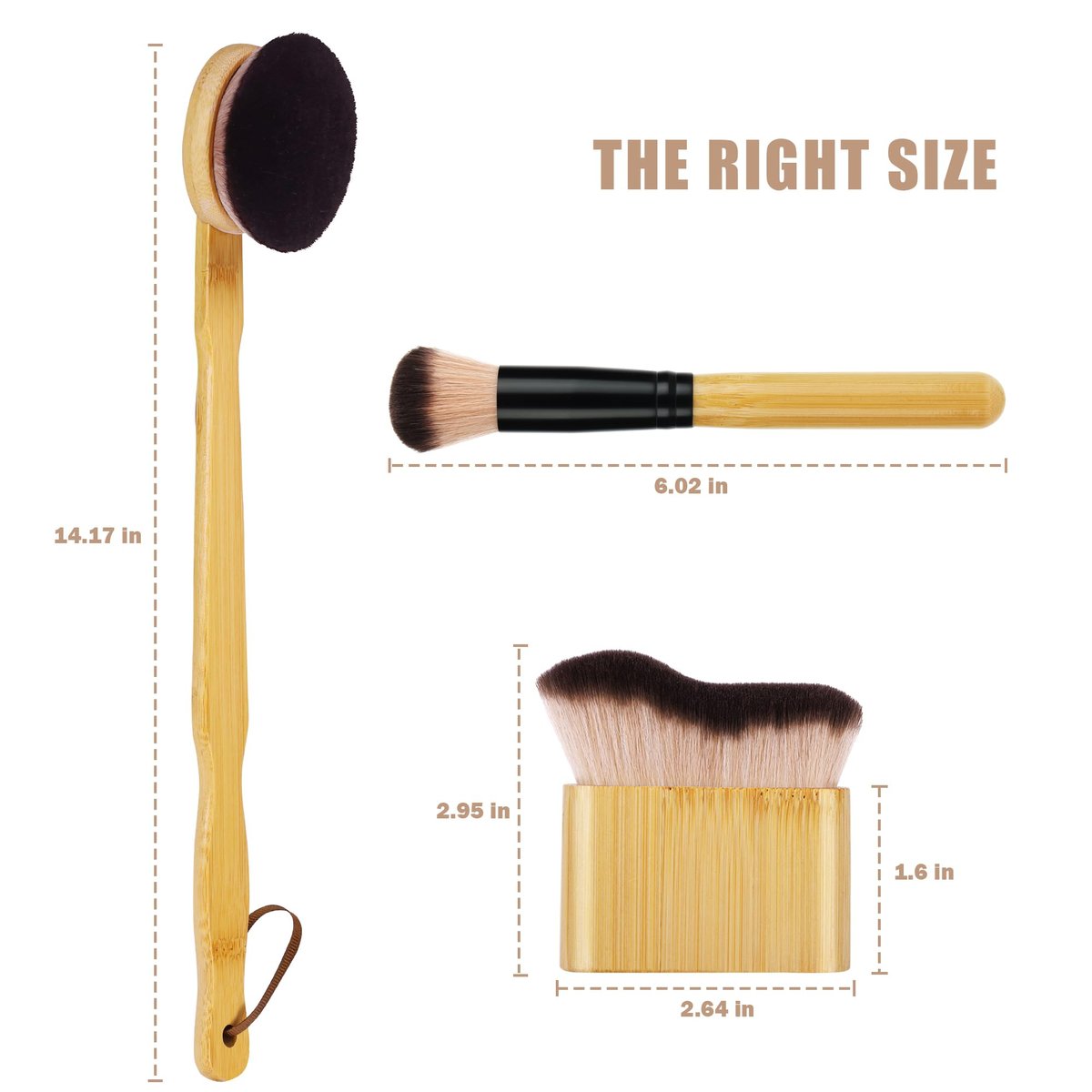 EVYTTA 3 Pcs Self Tanner Brush Set - Kabuki Body Brushes for Self Tanning, Back Applicator, Face Blending Brush - Synthetic Brown Avelisse
