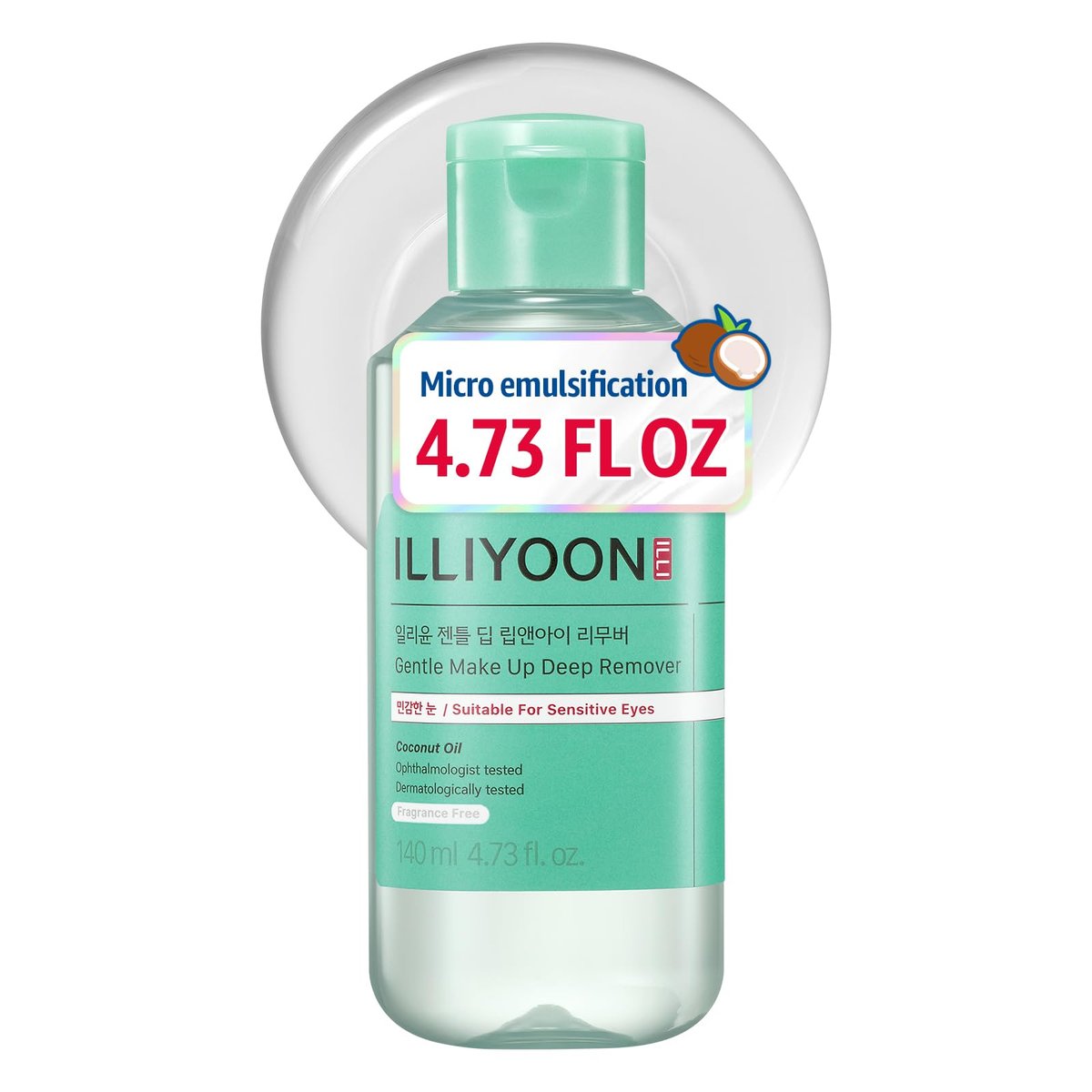Illiyoon Gentle Deep Eye Makeup Remover - 2-Phase Oil & Water Formula for Waterproof Mascara, Lipstick, Eyeliner, Non-Greasy, Ophthalmologist Tested, Vegan, Korean Skin Care, 4.73 fl.oz. Avelisse