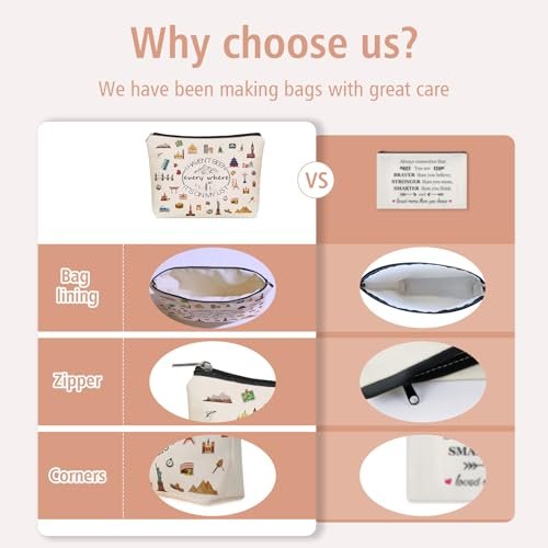 Girlly World Travel Gifts for Women Travelers: Cute Makeup Bag 'I Haven't Been Everywhere But It's on My List' - Ideal Trip Themed Cosmetic Bag for Teen Girls, Birthdays, Holidays - görsel 4