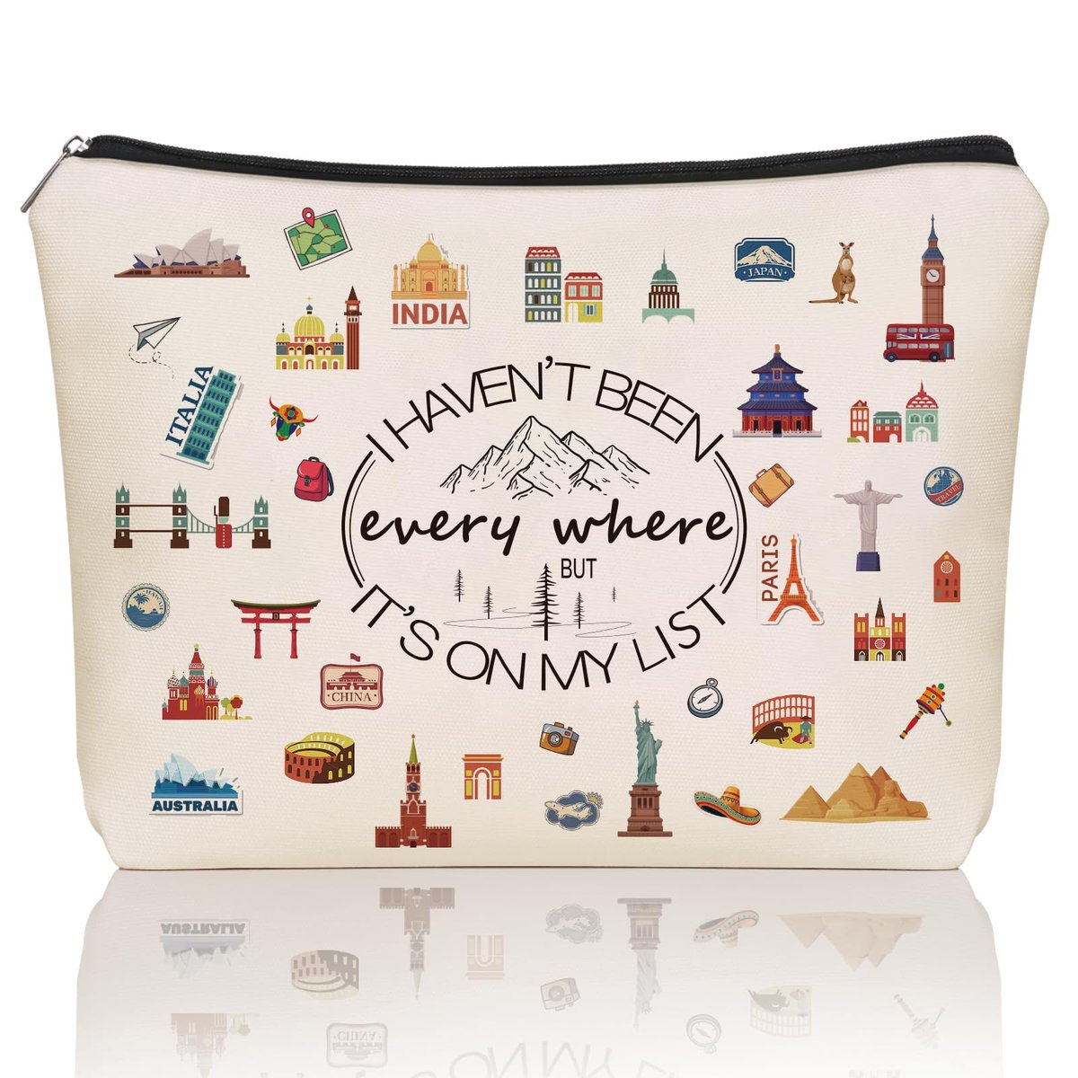 Girlly World Travel Gifts for Women Travelers: Cute Makeup Bag 'I Haven't Been Everywhere But It's on My List' - Ideal Trip Themed Cosmetic Bag for Teen Girls, Birthdays, Holidays - görsel 1