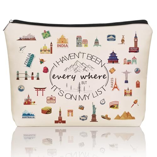 Girlly World Travel Gifts for Women Travelers: Cute Makeup Bag 'I Haven't Been Everywhere But It's on My List' - Ideal Trip Themed Cosmetic Bag for Teen Girls, Birthdays, Holidays - görsel 2